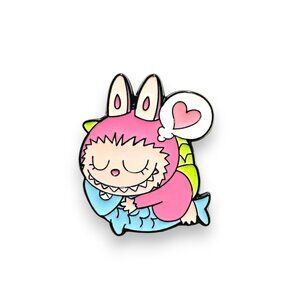 Labubu Pink Hugging Fish Fan Art Enamel Pin Lapel Pin